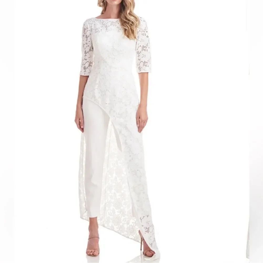 Kay Unger Delia Lace Walk Thru Jumpsuit Dress White size 10